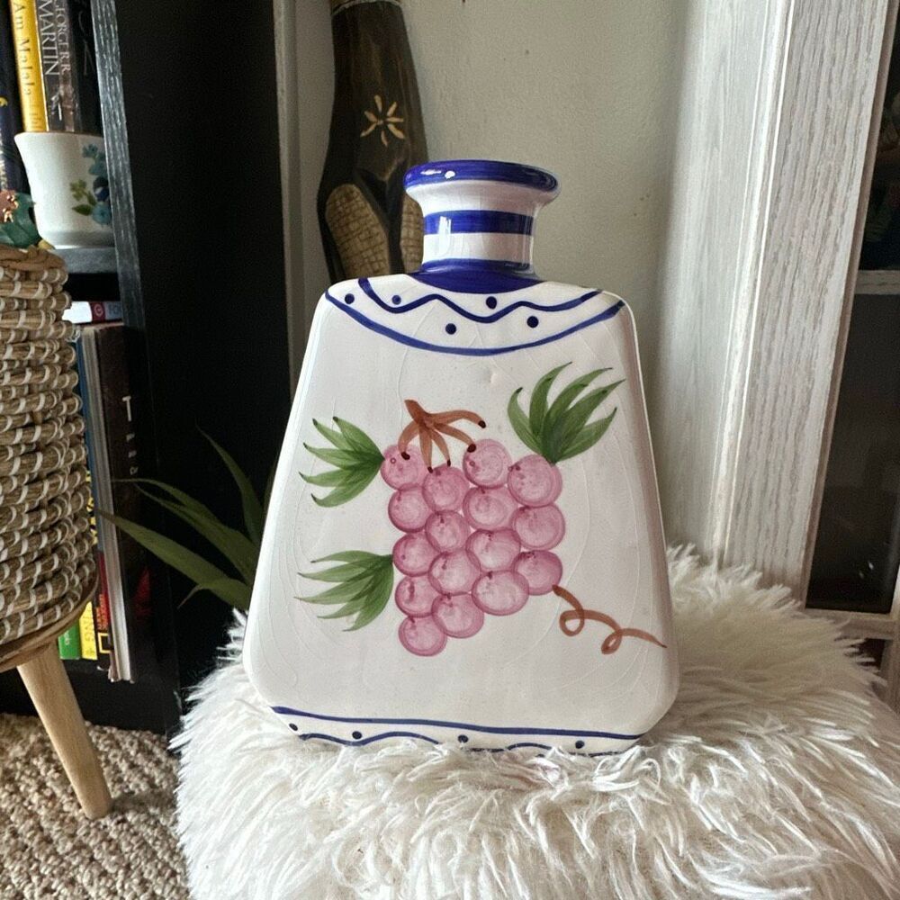 Blue & White Grape and lemon vase / bottle 8.5”